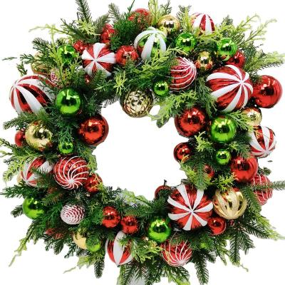 China Christmas.party Christmas wreath with balls decoration and ribbon plastic wholesale Christmas braids PE garland for sale