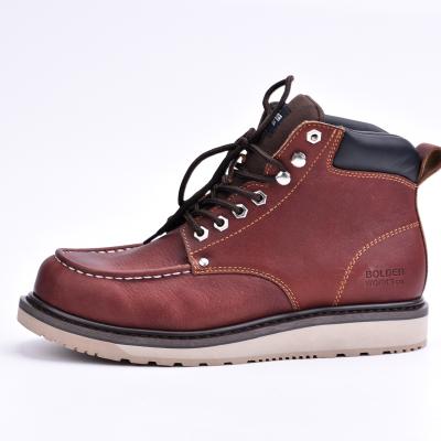 China New Design Grain Crazy Horse Leather Work Boots Safety Shoes Dark Brown Waterproof Full Boots for sale