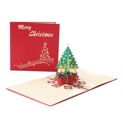 China Europe In The Running Christmas Tree Paper 3D Creative Pop The Greeting Card Gift Voucher Merry Christmas Stereoscopic Decoupage Card for sale