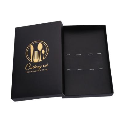 China Custom Recycled Dongguan Yongyi Logo Coated Paper Gift Packaging Top Materials And Updated Bottom Lid Box Promo For Stainless Steel Cutlery Set for sale