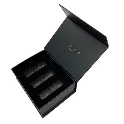 China Logo Black Cosmetic Lipstick Paper Customized Recyclable Packaging Box Gift Luxury Lip Gloss Set Packaging Magnetic Box With Insert for sale