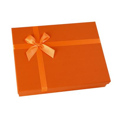 China Wholesale Custom Logo Paper Gift Packaging Orange Box From Dongguan Yongyi Recyclable Factory With Ribbon Bow for sale