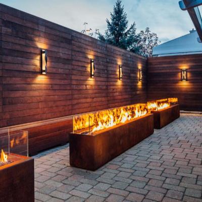 China Stocked Rectangular Steel Glass Media Corten Fire Pit With 36 Inch Stainless Steel H Burner For Natural Gas for sale