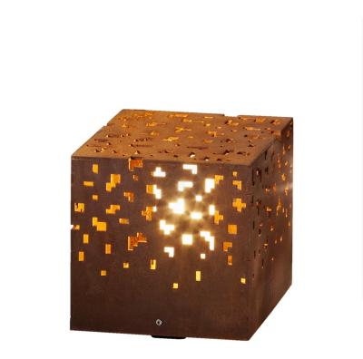 China Corrosion Resistance Hollowed Position Light Box Used For Outdoor Corten Steel Pillars Light Box Outdoor Garden Used Custom Small Light Box for sale