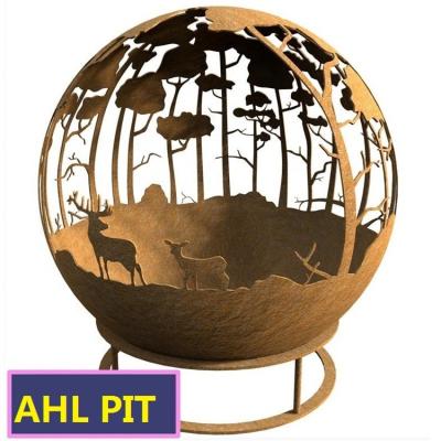 China Handmade stocked corten steel fire pit balls winter woods corten steel fire sphere for sale