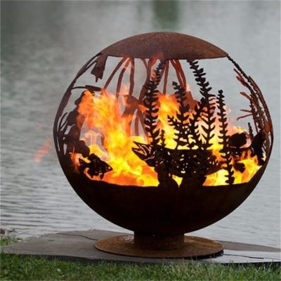 China Stocked steel spherical sphere fire pit corten steel outdoor fireball fire pit with balls for sale