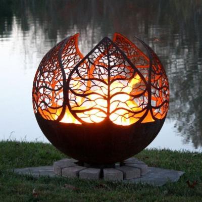 China Stored Success Rustic Metal Art Decorative Laser Cut Fire Pit Ball Corten Steel Fire Sphere for sale