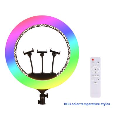 China Tiktok PORTABLE Multimedia Lights 15 18 20 Inch RGB Remote Control Living Beauty Led Selfie Ring Light With Tripod Stand for sale