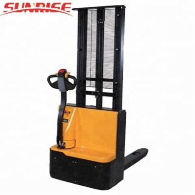 China Building Material Stores Sunrise LES-10E/16 Walking 1.6M Lifting Height 1 Ton Electric Straddle Pallet Stacker for Warehouse for sale