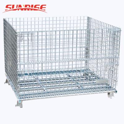 China Steel Wire Mesh Cage Container Lockable Storage Roll Metal Pallet Box 50x50mm for sale