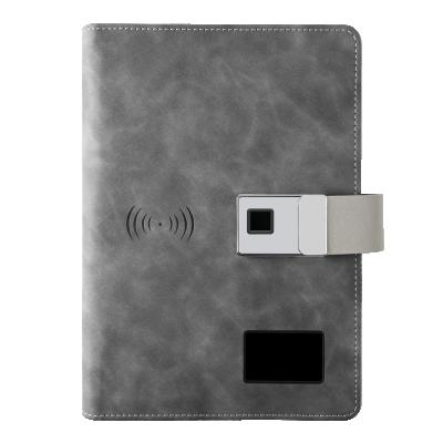 China Multi Functional Fingerprint Lock Notebook Hardcover Bank Power Loose Leaf Notebook With LED Light Logo for sale