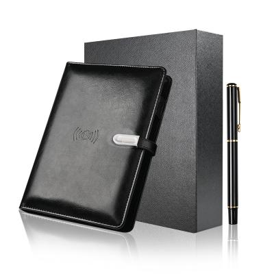 China Carry Classic Leather Diary Planner A5 Notebook with Wireless Charger and Powerbank Advertising 4 Inch LCD VCR Display for sale