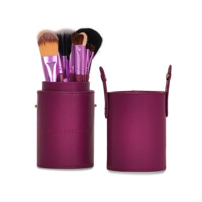 China Angular Blush Purple Professional Makeup Brush Set Leather Cosmetic Cup Holder for sale