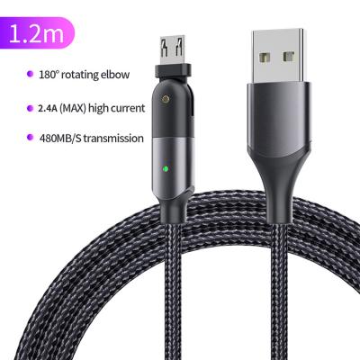 China Wholesale High Quality Super Flexible Colorful 2.4A Lightweight Led Micro Usb Charging Cable 1.2M Rotating 180 Degree Data For Android Smartphone for sale