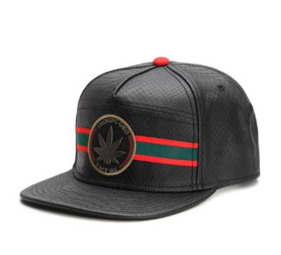 China PU SN2129 JOINT Leather Flat Brim 6 Panel Snapback Hat Embroidery Custom for sale