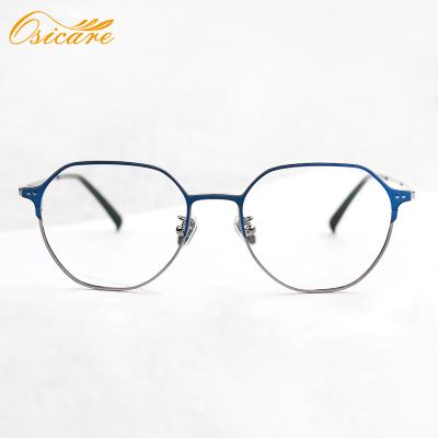 China Two-tone slim metal frame; Adjustable nose guards; Korea 2020 new fashion high quality blue light titanium glass optical frame round unisex metal for sale