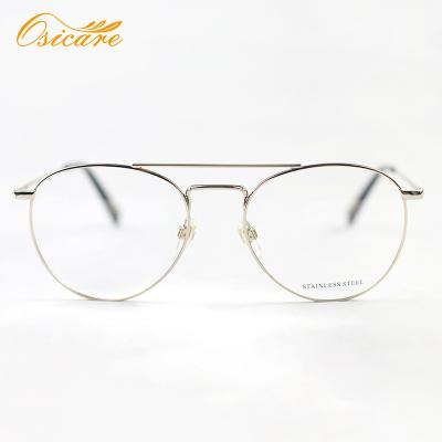 China Two-tone slim metal frame; Adjustable nose guards; High quality vintage and thin double bridge metal optical glass brand designer eyeglasses frames 2021 for sale