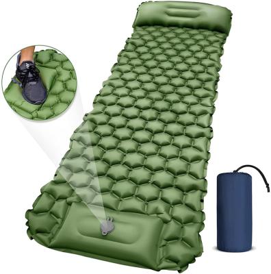 China Outdoor Camping Hiking Camping Sleep Travel Pad, Ultralight Camping Mat With Pillow Element Foot Pump Inflatable Sleep Pads Compact For Camping for sale