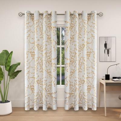 China 100% Gold Printed Thermal Curtains High Quality Floral Blackout Curtains Polyester Supplier for sale