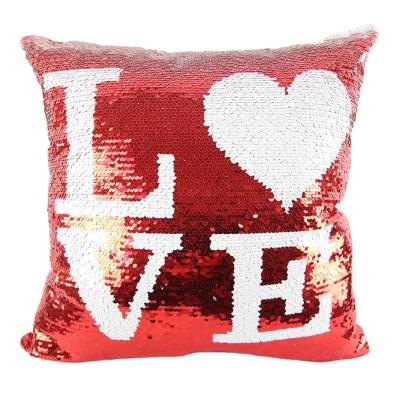 China Valentine Day Gifts Handmade Velvet Custom Decorative Folded Sequin Love Red Reversible Pillow for sale