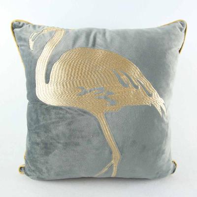 China Gold Folded Embroidery Flamingo Pattern Pillow Cover Car Seat Pillow Cushion Cover With Piping for sale