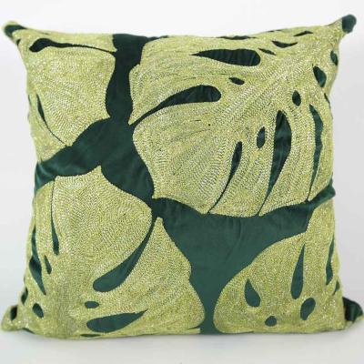 China Folded Green Leaf Embroidery Cushion Covers For Outdoor for sale