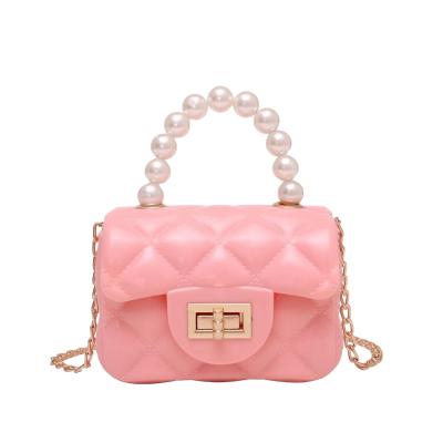 China Fashion Jelly Pack Bags Women New Fashionable Pearl Chain Shoulder Bag Hand Held Cross - Body Bag Goods In Stock for sale