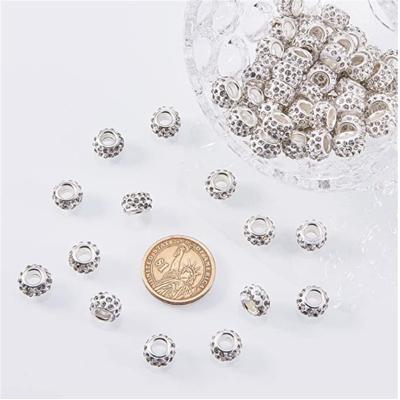 China CLASSIC 100 Pieces Large Crystal Rhinestone European Beaded Silver White Hole Circular Spacer Beads Suitable For Bracelet Snake Chain for sale