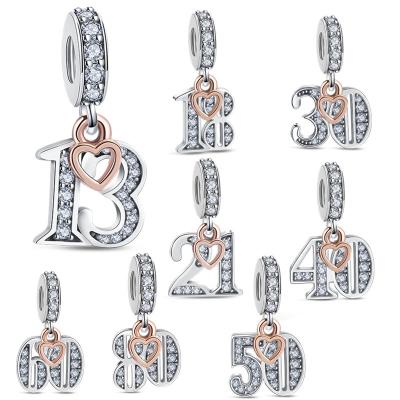 China Leisure/sports; classic; cute ; Fashionable ; hip-hop/rock; Original Exaggeration Design Bracelets 925 Sterling Silver Heart Letter Digital Pendant DIY Charms Beads Fit Original Bracelet For Women Jewelry for sale