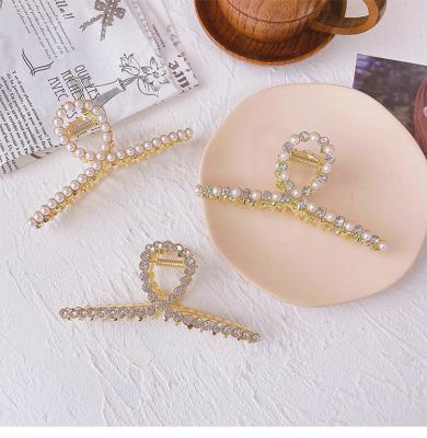 China Leisure/sports; classic; cute ; Fashionable ; hip-hop/rock; exaggeration korean fashion hair bling crystal jaw claw hair accessories women gold metal faux stone hair claw clips pearl zircon for sale