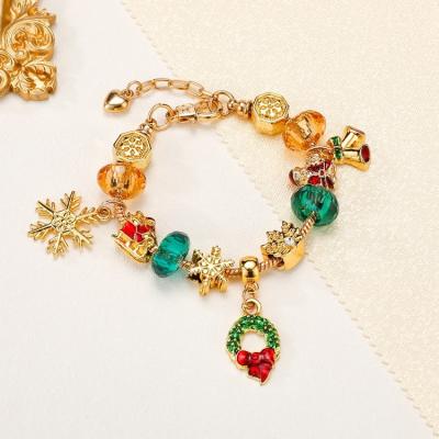 China CLASSIC Gold and Green with Bell Crystal Hanging Ornament Women's Christmas Snowflake Bracelet Bead Brand Bracelet for sale