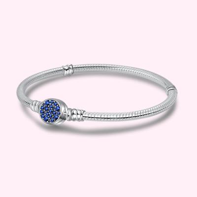 China CLASSIC Women Wholesale Blue Sterling Silver Letter Barrel Zircon Bracelet Safe Iconic Bestselling Snake Chain Charm Bracelet Beads Wholesale for sale