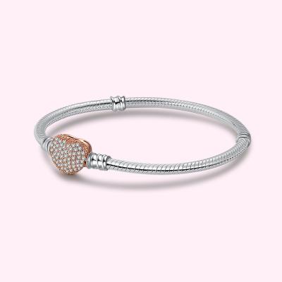 China CLASSIC Women Wholesale Hot Sterling Silver Color Rose Gold Heart Bracelet Fit Original Beads Charm DIY Jewelry Gift For Women Gift for sale