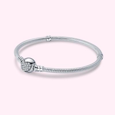 China CLASSIC Sterling Silver Stereotypical Bangle Bracelet Moments Heart Clasp Women Accessories Charms Dangling Beads For Women Jewelry Gift for sale