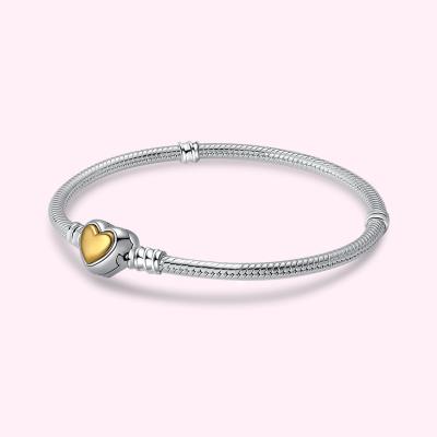 China CLASSIC 925 Sterling Silver Bracelet For Women Fit Original Style DIY Bracelet Heart Gold Snake Chain Pan Charm Classic Jewelry for sale