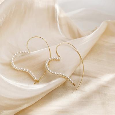 China Other Korean New Style Tasty Brass Double Sided Heart Pearl Drop Circle Earrings 18K Gold Jewelry Pearl Earrings 14k Gold Hoop Earring for sale