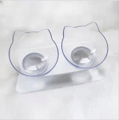 China Newest Design Sustainable Fashionable Double Cat Shape Pet Feeding Bowl Plastic Portable Pet Bowl for sale