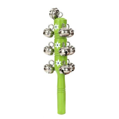 China Musical Toy Best Selling Products 2020 in USA Musical Instruments Green Wooden Hand Pull Bell Toy with 13 Bells for sale