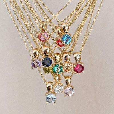 China Custom Rainbow TRENDY Diamond Pendants Charm Necklace Jewelry Gemstone Crystals Sterling Silver Colors Birthstone Rhinestone for sale