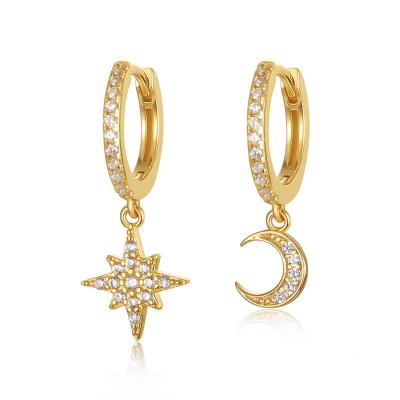 China Other Fashion 925 Sterling Silver Ins Cute Minimalist Moon Star Gold Plated Circle Huggies Earring Jewelry For Women for sale