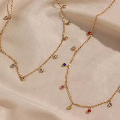 China TRENDY Dangle Dangle Diamond Stainless Steel 18K Gold Rhinestone Colorful Necklace for sale