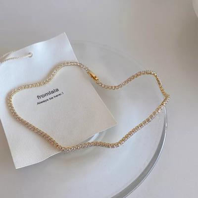 China FASHIONABLE Luxury Jewelry Diamond 14K Gold Plated Rhinestone Filled Tennis Choker Chain Necklace for sale