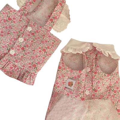 China Viable Female Dog Summer Rose Floral Sling Skirt Lace Vest Couple Shirt Couple Suit for sale