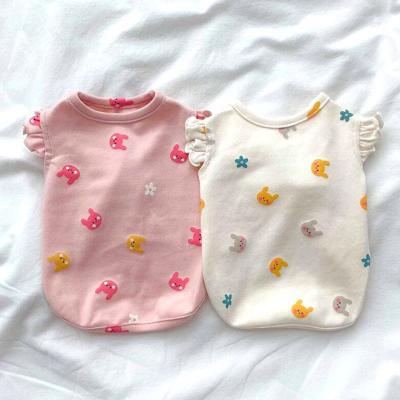 China Sustainable Korean Cute Bunny Pattern Cotton Cotton Shirt Flying Sleeves Soft Pet Clothes for sale