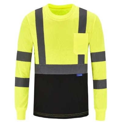 China AYKRM Reflective Fluorescent Work Hi Vis Workwear Long Sleeve Yellow Tops Construction Engineer Reflective Quick Dry Safety T-Shirt for sale