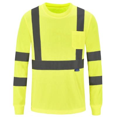 China AYKRM Yellow Vest XS-6XL Hi Vis Long Sleeve Engineer T-shirts Safety Polo Fluorescent Reflective High Visibility T-shirt for sale