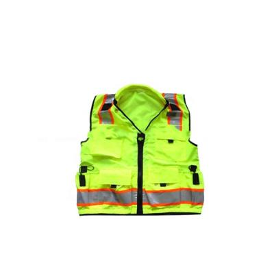 China Road safety. ANSI Standard Class 2 Suits Fluorescent Surveyor Safety Reflective Vest Multi Vest Mens Workplace Safety Pocket Workwear Vest for sale