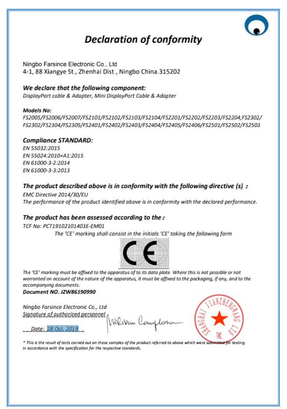 CE - Ningbo Farsince Electronic Co., Ltd.