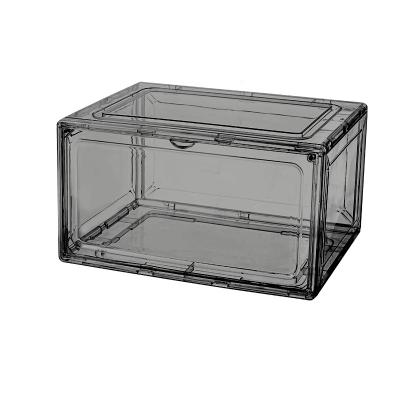 China Viable Clear Acrylic Side Door Shoe Rack Sports Large Shoe Cabinet Dustproof Magnetic Shoe Storage Box for sale