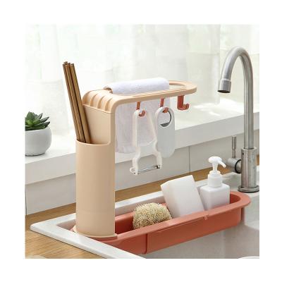 China Sustainable Kitchen Sink Pull Plastic Non-Perforated Pull-Out Installation Drain Rack Dish Cloth Sponge Storage Rack for sale